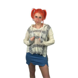 Love & Liberty Cream &  Blue Knit Hooded Sweater size Medium